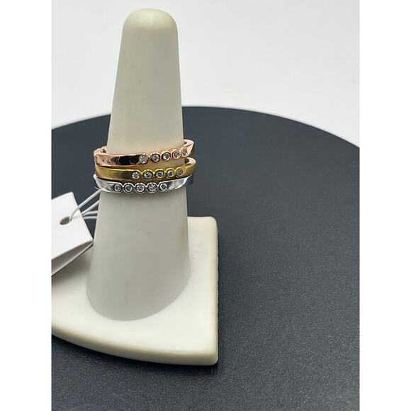Kate Spade Full Circle Multi Metal Trio Crystal Stackable Band Ring Set 8 New - Picture 4 of 7